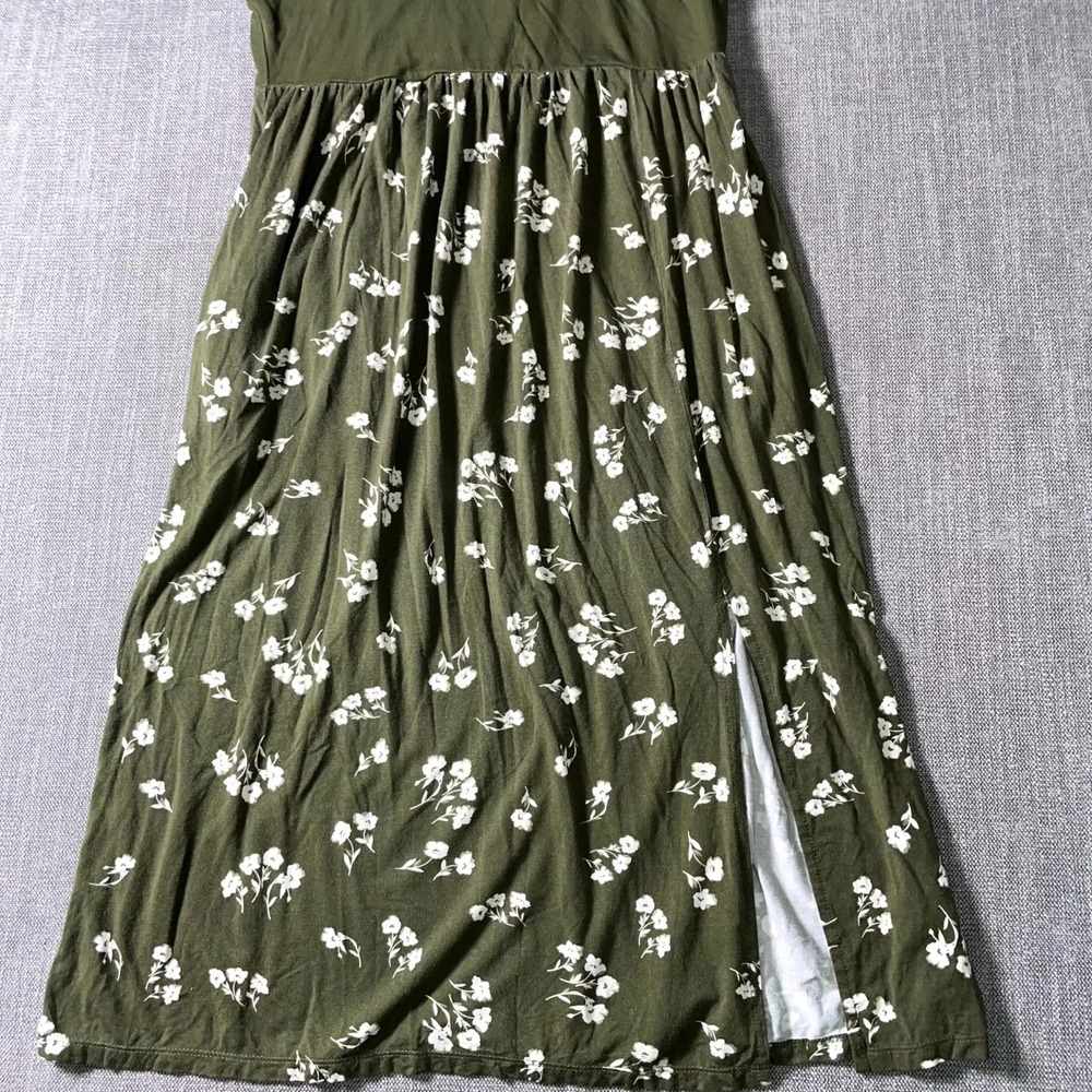 24/7 By Maurices Sheath Dress Women Large Green Floral Sleeveless Low Thigh Slit - Picture 3 of 11